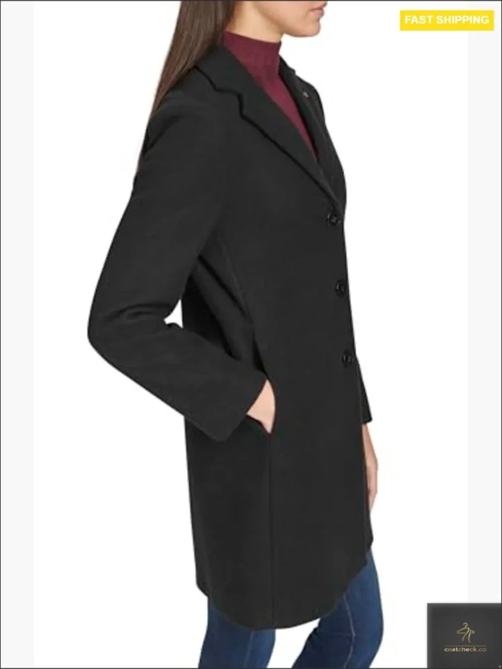 Classic Faux Wool Overcoat – Long Button Front Winter Jacket